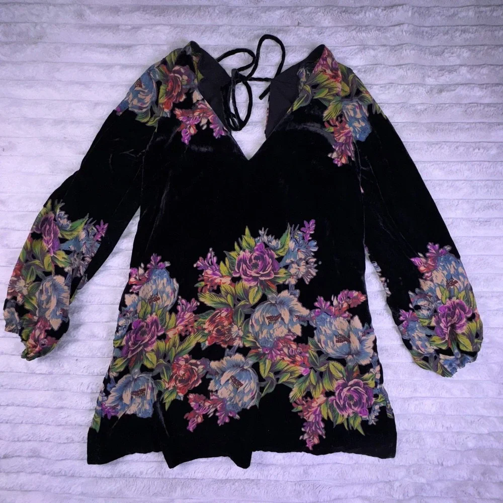 Free People Dress‎ Womens Small Misha Velvet Burnout Mini Witchy Whimsigoth